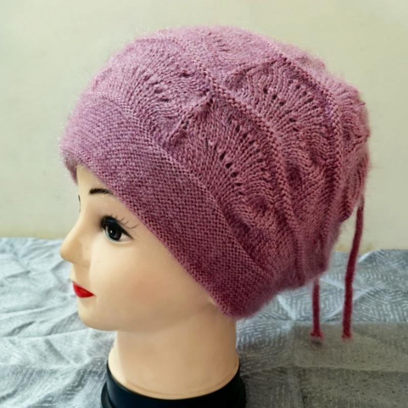 Autumn and winter hats, women's headgear, fashion drawstring stacking hat, scarf, double-layer warm knitted wool hat