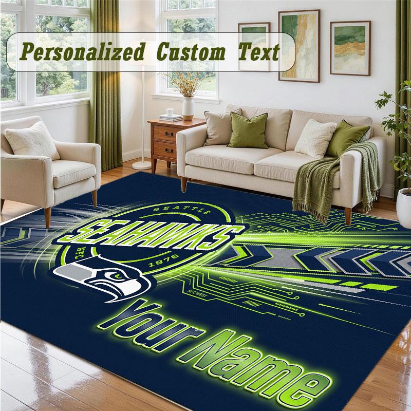 Crystal Velvet Square Rug Custom NameSeattle Seahawks Pattern Non Slip Home Floor Decor Rug