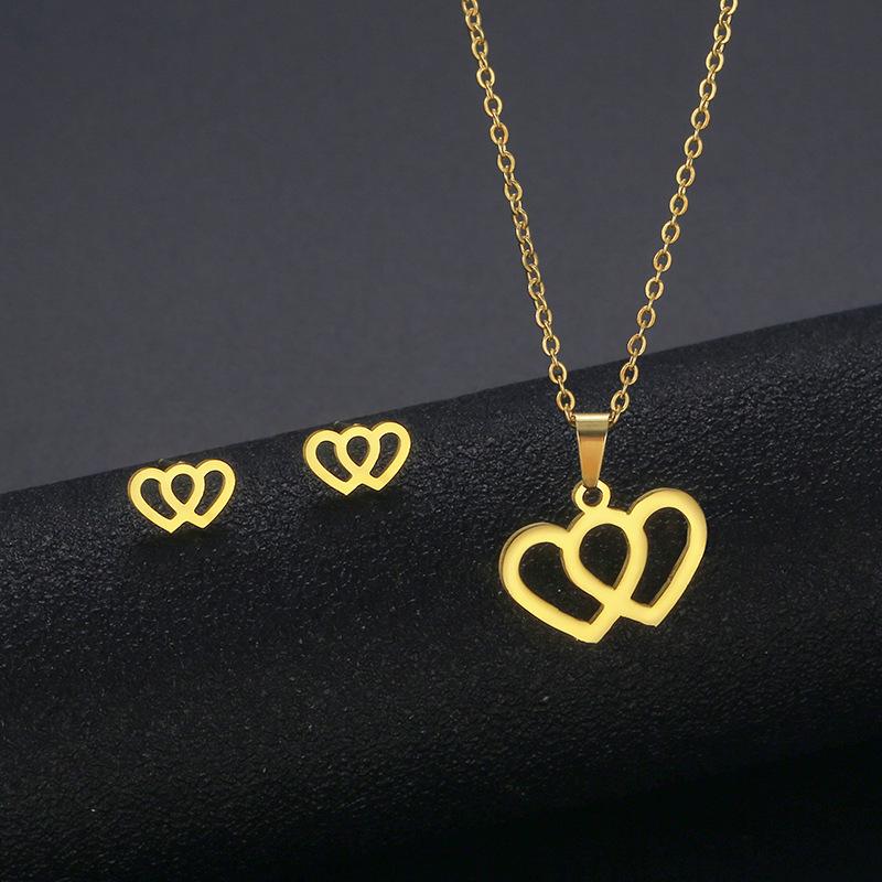 Hip Hop Geometric Necklace And Earrings Set For Women High Gloss Jewelry Set