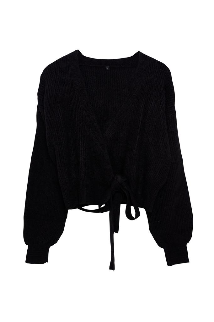 Women's Fashion Stylish Cardigan Black Soft Textured V-Neck Knitwear Cardigan