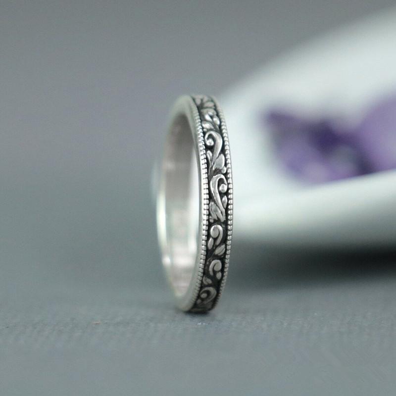 Vintage Silvery Color Floral Pattern Rings Wedding Rings Band Valentine's Day Gift