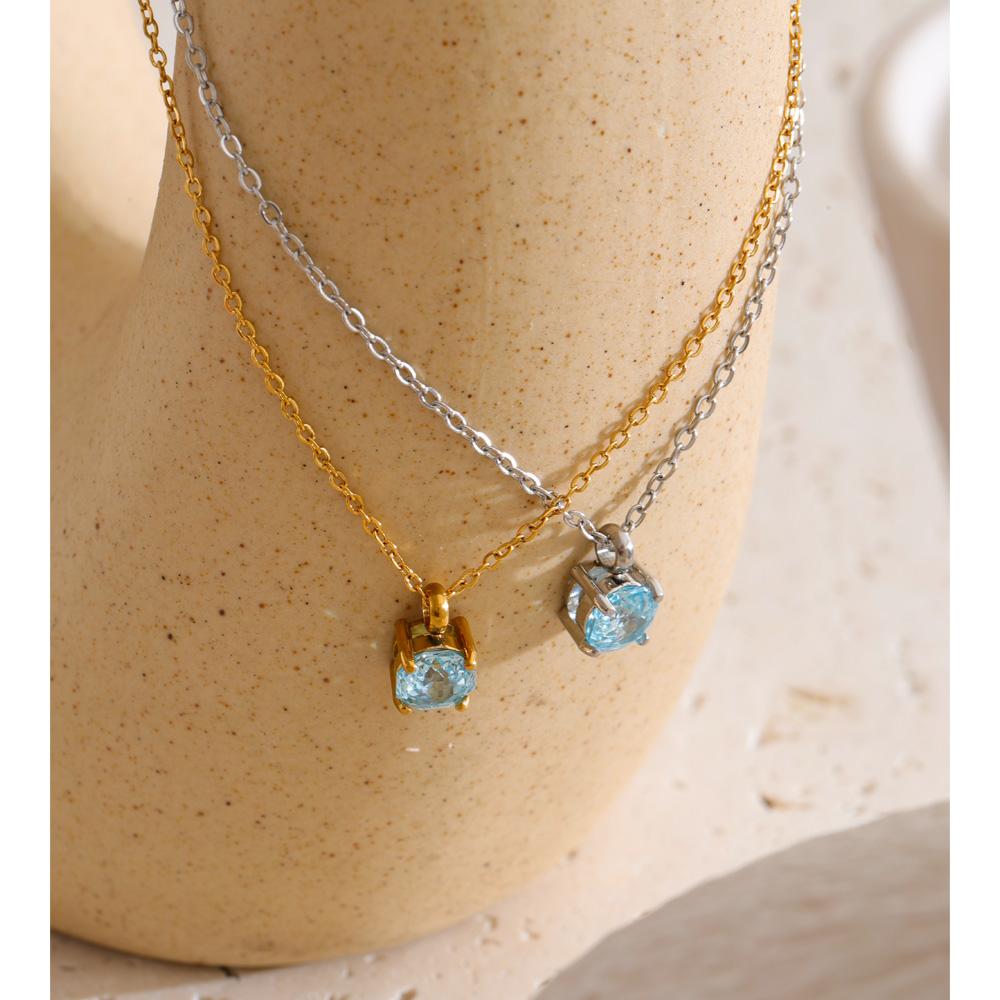 Yhpup Stainless Steel Rose Flower Shape Cutting Zirconia Drop Necklace Shiny Delicate Korean Jewelry Wholesale