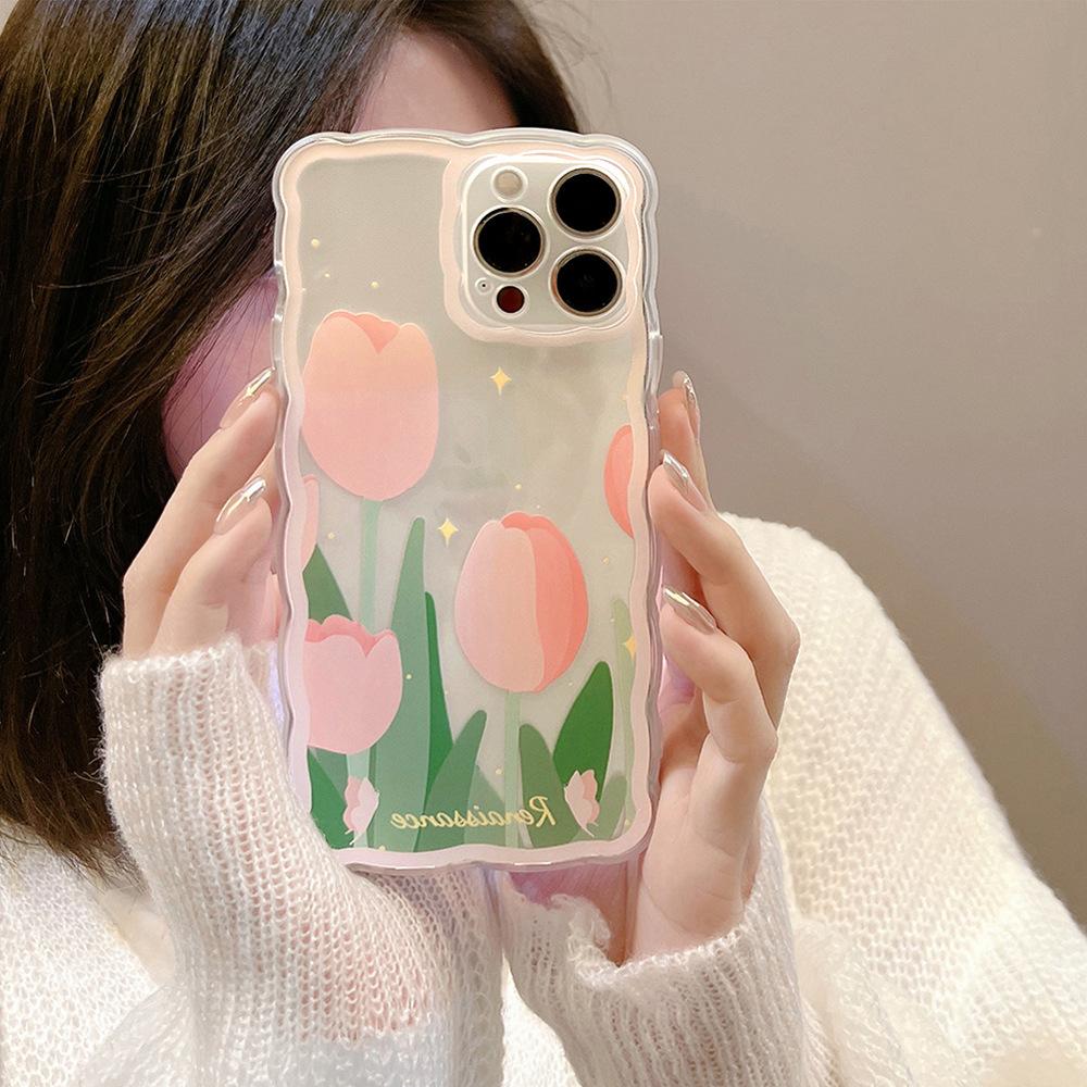 Цветы Подходят для Чехла на Мобильный Телефон Apple Iphone14pro Max 16 Модный Чехол для Мобильного Телефона с Волнистым Краем Высококачественный
