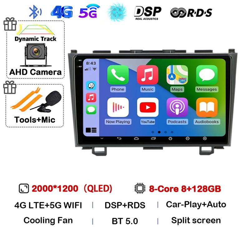 Android 14 Carplay автомобильное радио для Honda CR-V 3 RE CRV 2007 2008 2009 2010 2011 мультимедийный проигрыватель 2 Din DVD GPS головное устройство стерео
