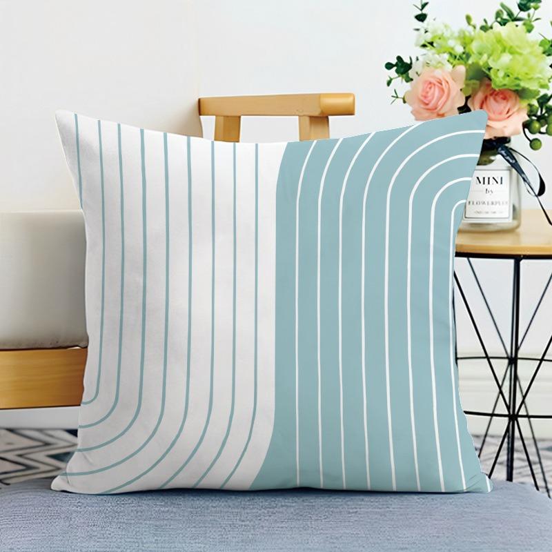 Simple Blue Geometric Lines Print Decorative Pillowcase Bedroom Living Room Square Cushion Pillowcase