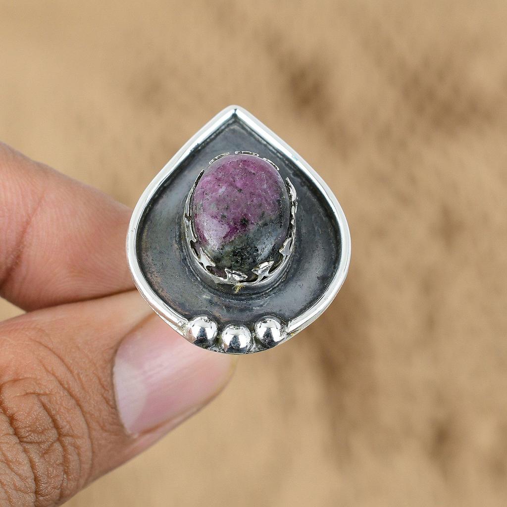 Распродажа ко Дню матери Серебро 925 пробы Натуральный рубин Цоизит Сестра Многокаменный обручальное кольцо