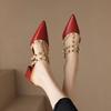 New Summer Slippers Pointed Low Heels Fashion Thick Heel Riveted Ribbon Colored Women's Pointed Slippers Patent Leather