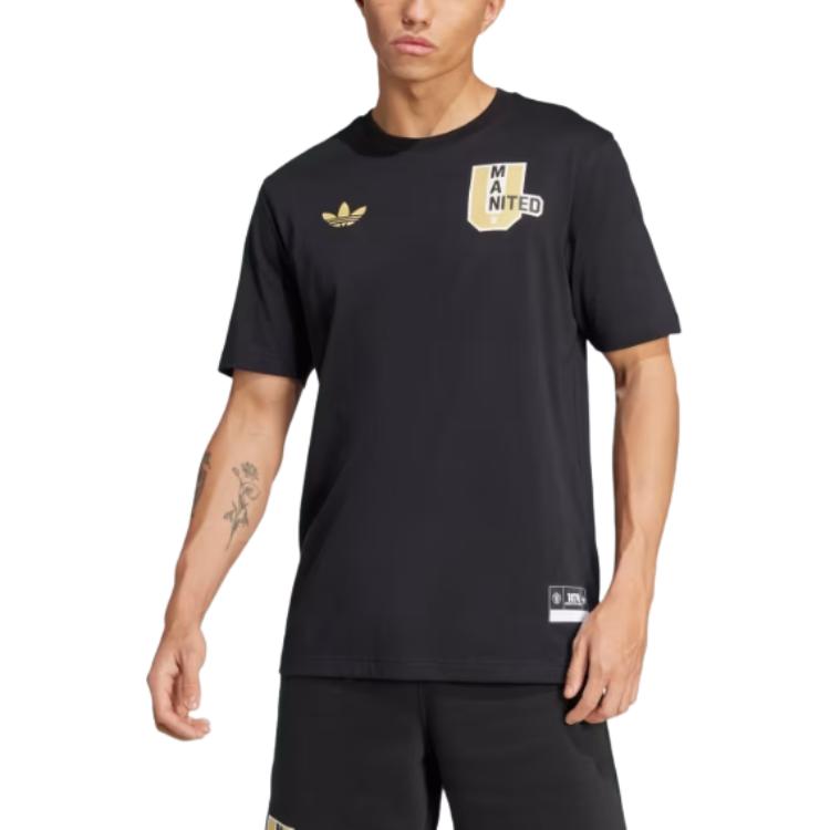 adidas Футболка Originals Manchester VRCT FW24 United Cotton, модная удобная спортивная футболка с круглым вырезом и коротким рукавом, мужские топы, черная JL6115