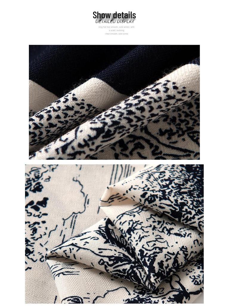 Vintage Forest Castle Print Wool Scarf - Double-Sided, Versatile Neck Warmer & Sunscreen Shawl