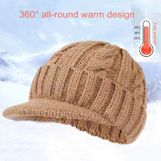 Мужская зимняя вязаная шапка среднего возраста с короткими полями, эластичная, с утолщенной витой текстурой, однотонная