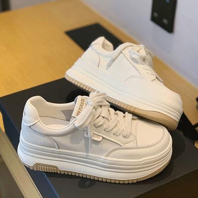 Осенние туфли для девочек из натуральной кожи молочного цвета huhu, белые, универсальные, супер-пожарные, 2025, новые, на толстой подошве, увеличивающие рост, спортивные туфли для женщин