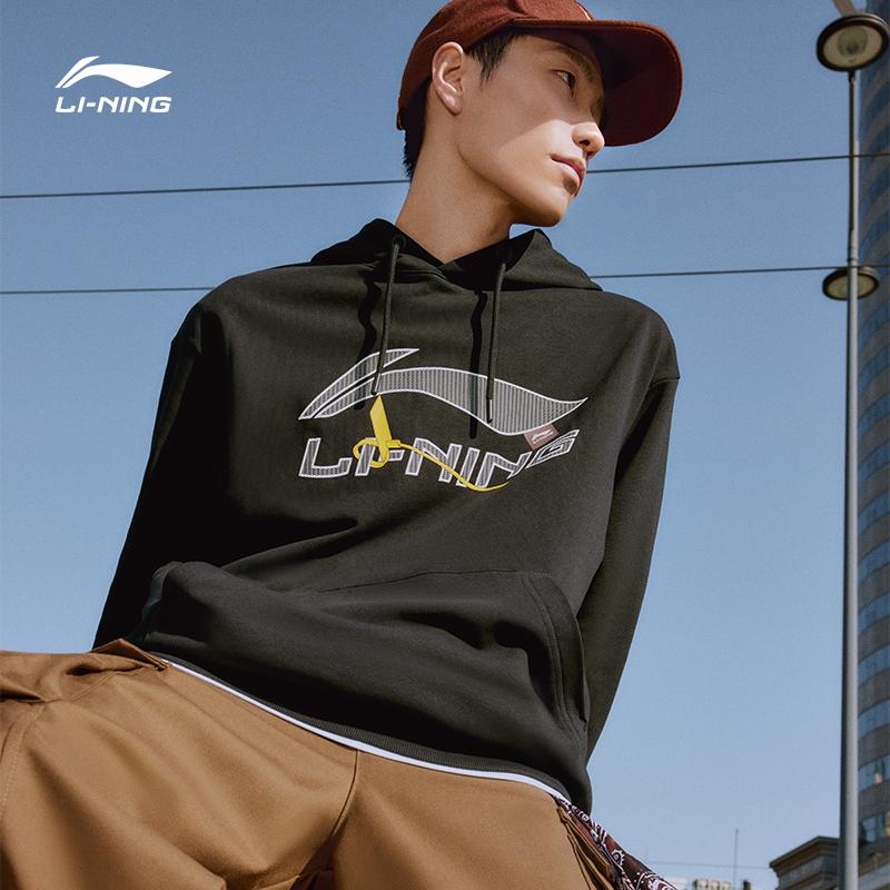 Li-Ning Повседневная махровая толстовка с логотипом, топы унисекс, черный AWDT601-1