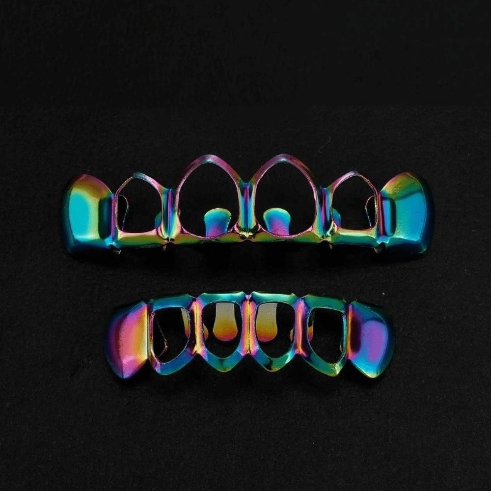 2Pcs/Set Classic Charm Teeth Grillz Glossy Hollow Teeth Grillz Braces  Tooth Decoration