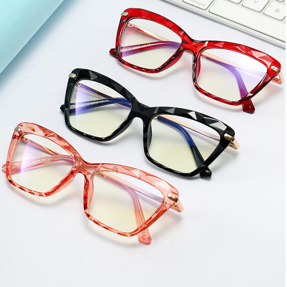 SHAUNA Spring Hinge Unique Faceted Eyeglasses Frame Women Transparent Cat Eye Glasses UV400