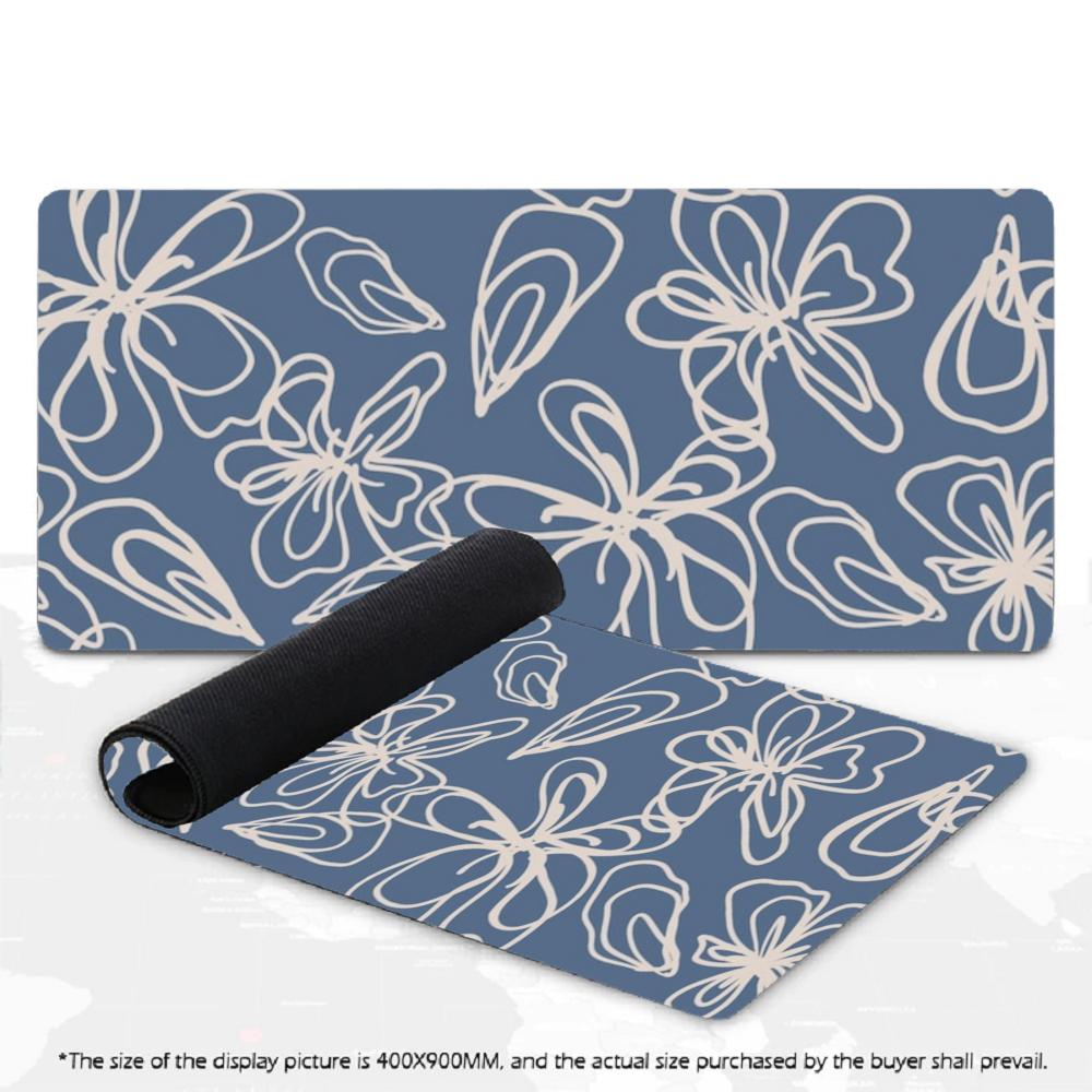 Minimal Line Floral XXL Deskmat Abstract Lily Flower Seamless Pattern Large Non-Slip Rubber Keyboard Gaming Office Mouse Pad