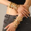 Gold Polished Retro Wide Face Bangle Set: Irregular Hollow Bracelet for Women