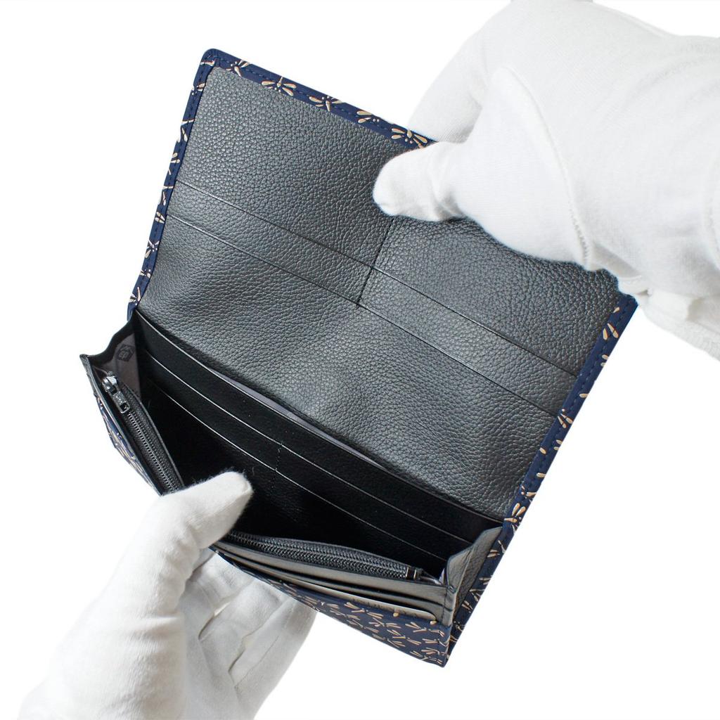 Длинный набор Inden с монетой, темно-синий с белым узором стрекозы [Indenya], кошелек, M, кошелек, замша, лак, 2109-14-008