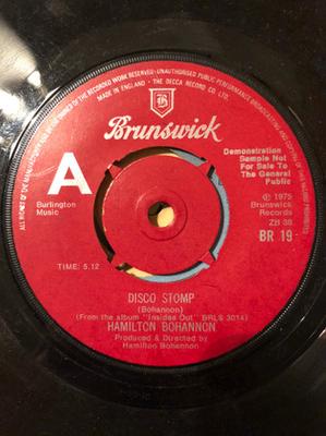 7-дюймовая пластинка HAMILTON BOHANNON - Disco Stomp BR19PROMO Brunswick 1975 UK Соул/Фанк Б/У