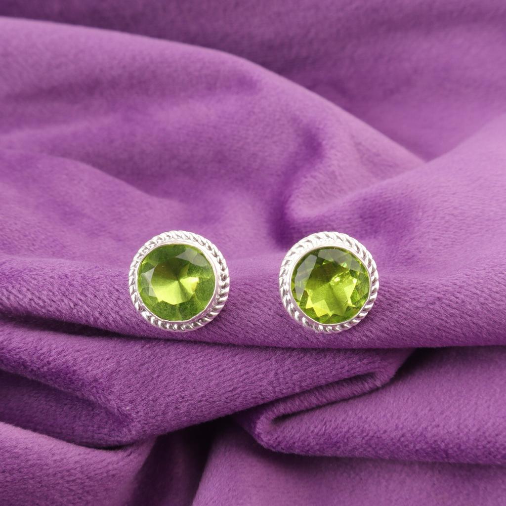 Круглый Перидот Драгоценный камень 925 Стерлинговое серебро Пусеты Свадебный подарок EE-147-18