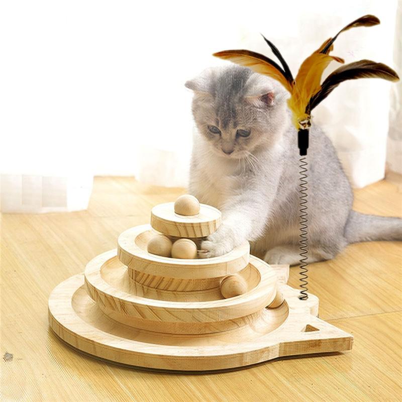 Кошачья башня для тренировок с шариками, треки, диск, кошачье развлечение на интеллект, двухуровневая вращающаяся платформа