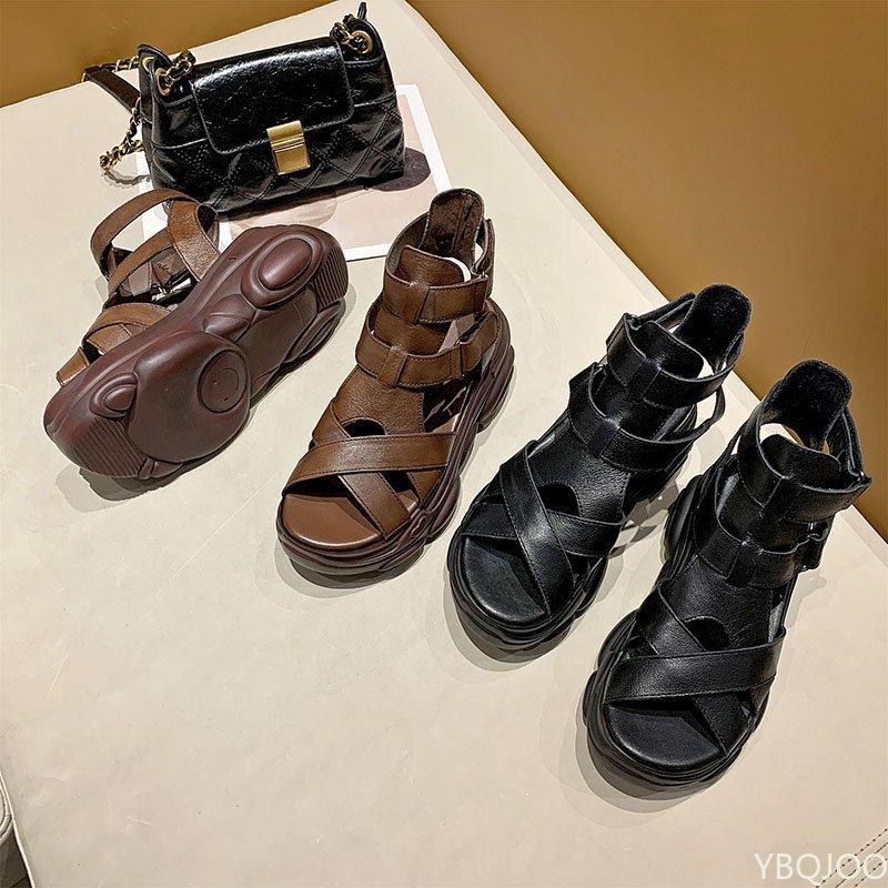 Модные туфли на танкетке в стиле ретро, женские сандалии из натуральной искусственной кожи, застежка-липучка в стиле ретро 2024, новые летние сандалии ручной работы на платформе