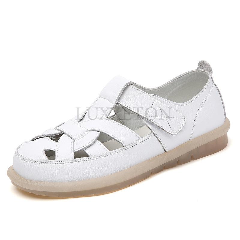 Летние женские сандалии из натуральной кожи, нескользящие сандалии на плоской подошве, винтажная женская повседневная обувь, пляжная обувь для отдыха на природе, Zapatos De Mujer