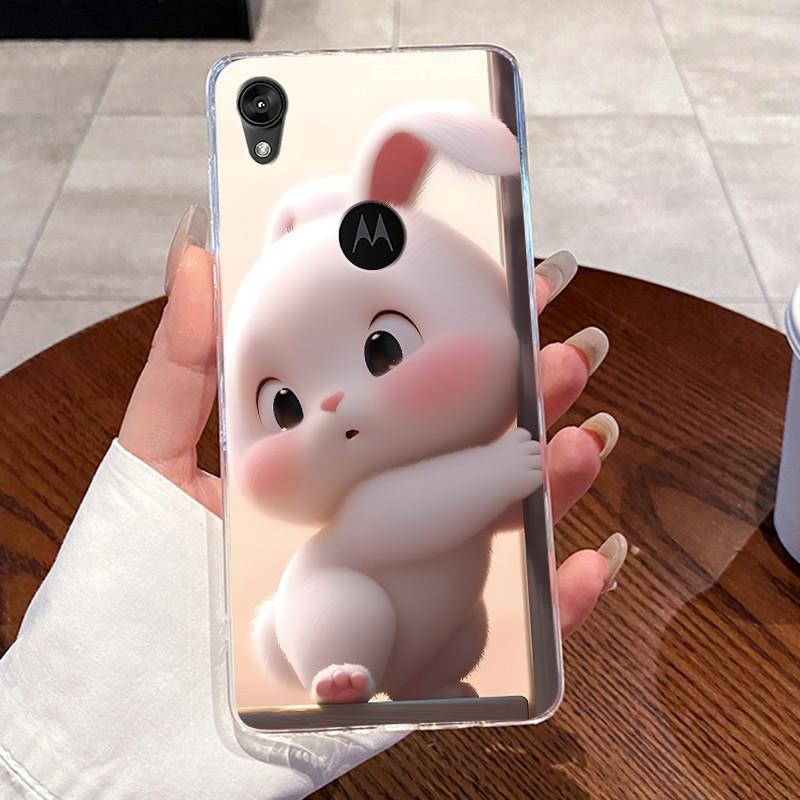 Jelly Casing For Motorola Moto E6 Fundas MOTOE6 Capa Clear Silicone Soft TPU Back Cover Cute Cat Rabbit Heart Protective Case