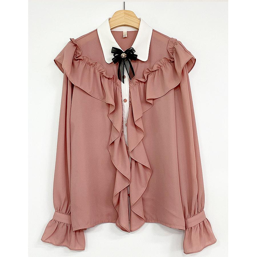 Женский топ, винтажные шифоновые топы с оборками, галстуком-бабочкой и оборками, базовая элегантная рабочая однобортная синяя рубашка, женская одежда