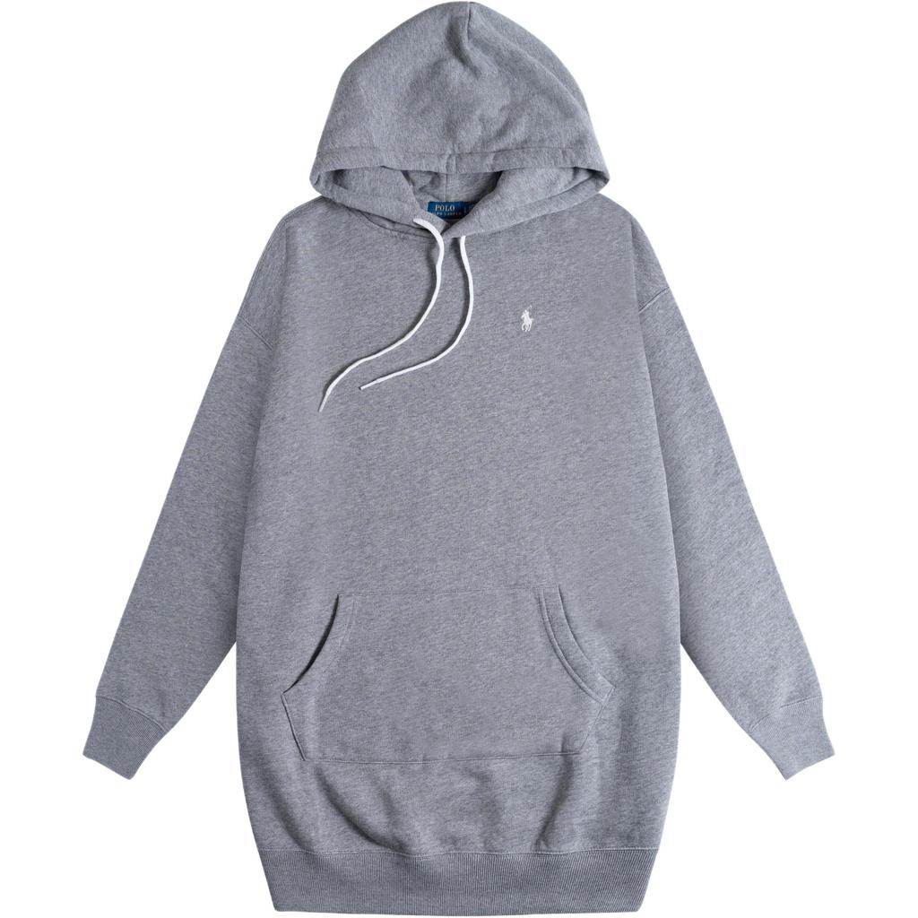Платье с капюшоном из флиса с длинными рукавами и вышитым логотипом пони Polo Ralph Lauren для женщин, серое WMPODRSNFA20392-020