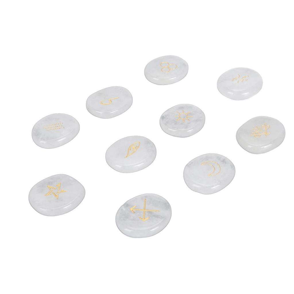 10Pcs Engraved Rune Stones Palm Stones Healing Witch Rune Stone with Engraved Symbol for Meditation