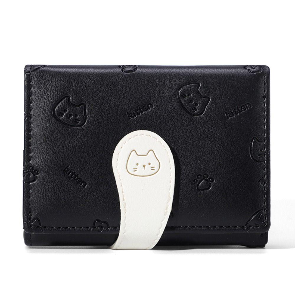 Кошелек для удостоверения личности для девочек с принтом котенка, женские сумки для денег из искусственной кожи, новый короткий милый маленький кошелек