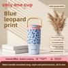 Leopard Print Insulated Water Bottle With Large Capacity And Straw For Girls And Women
