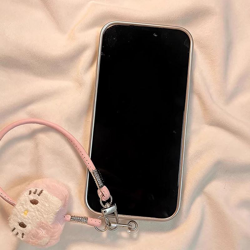 Совместим с Apple iPhone 17ProMax 16 15 14 Розовый Гальванизированный Звездный Кот Мультяшный Шнурок Чехол для Телефона (женский)