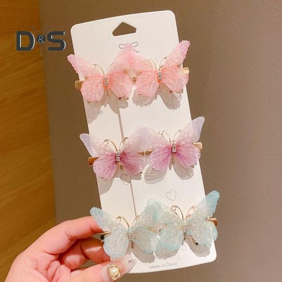 6Pcs Butterflies Decor Hair Clip Rhinestone Embellished Girl Princess Hair Pin Animal Shape Hair Pin Hair Accessories