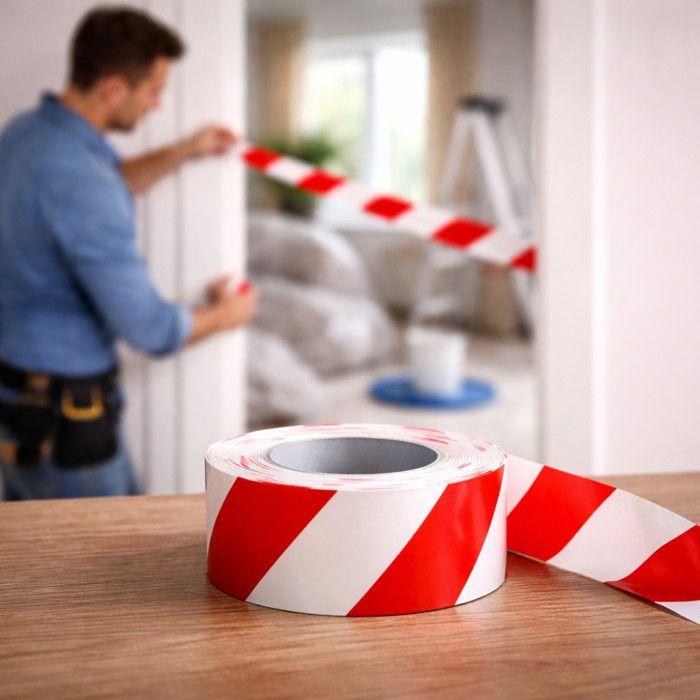 Lot de 2 Rubans de Signalisation Rouge Blanc 50mm x 100M GEKO – Ruban de Balisage et Délimitation de Zones
