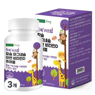 Konkuk Молочные продукты Ssuksuk Kids Up Кальций Магний Цинк Витамин D Жевательные 180 г, 120 таблеток, 3 упаковки