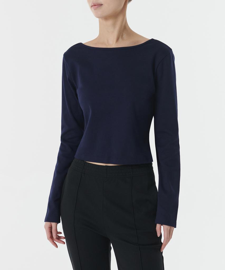 MUSINSA STANDARD WOMAN Women'S Slim Crop Reversible Neck Long Sleeve T-Shirt [Navy]