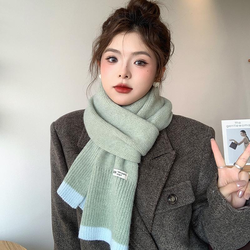 Вязаный шерстяной шарф в японском и корейском стиле для женщин - Теплая зимняя манишка, Идеальный новогодний красный рождественский подарок