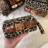 Leopard Print Kitten Plush Makeup Bag - Portable Skincare & Travel Organizer for Women