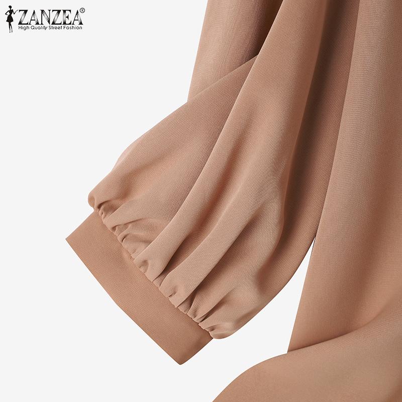 ZANZEA Женская повседневная элегантная блузка с круглым вырезом и рукавами 3/4