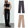 Women Fashion with Pockets Versatile High-waist Slim Multi-pocket Silk Satin Texture Straight Overalls