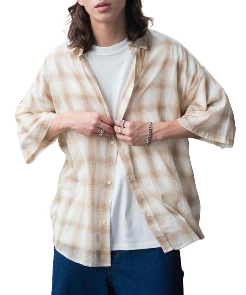 WEGO Check Sheer Gauze Long Loose Street Size 2 Patterns Men's Shirt, Sleeve, Casual, Fit, Fall/Winter, Style, Gift, M,