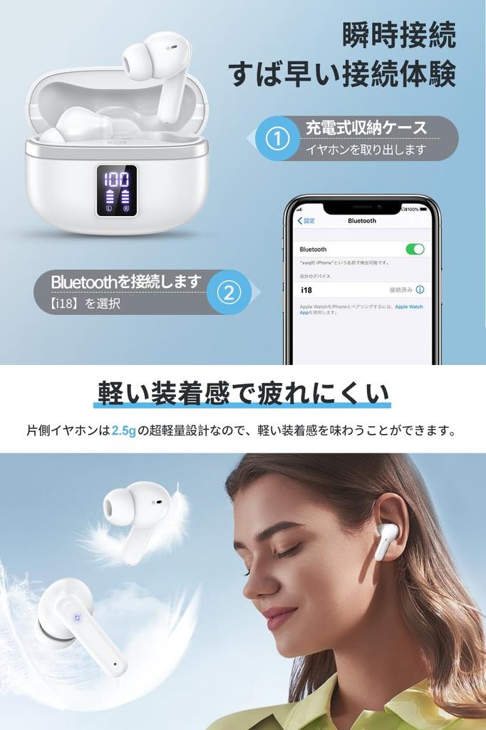 Cutting-edge Bluetooth 5.4 Earbuds, Bluetooth Wireless Earbuds [New for 2025] LED Display, Type-C Fast Charging, Built-in Microphone, Comfortable