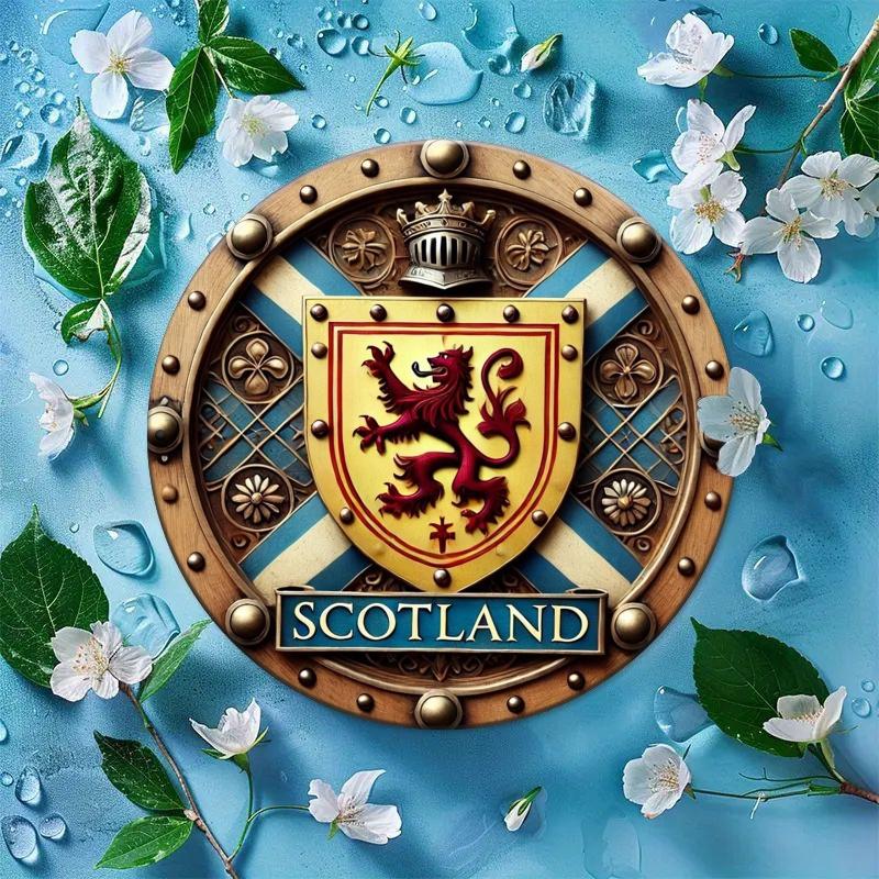 Винтажная круглая алюминиевая настенная табличка с шотландским львом, стоящим на задних лапах