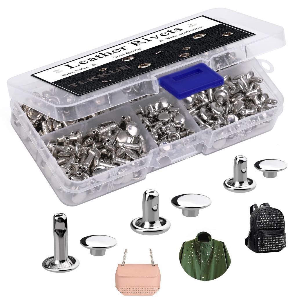 Fenrry 240 Sets Rivets 3 Sizes Leather Double Cap Rivets for DIY Leather Craft  Decoration or Repair