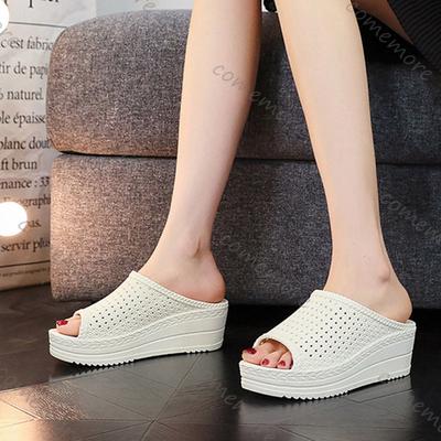 Празднуйте Летние Новые Женские Босоножки на Платформе с Открытым Носком, Ажурные Тапочки, Мягкая Подошва, Дышащие Домашние Тапочки, Уличные Пляжные Тапочки на Высоком Каблуке