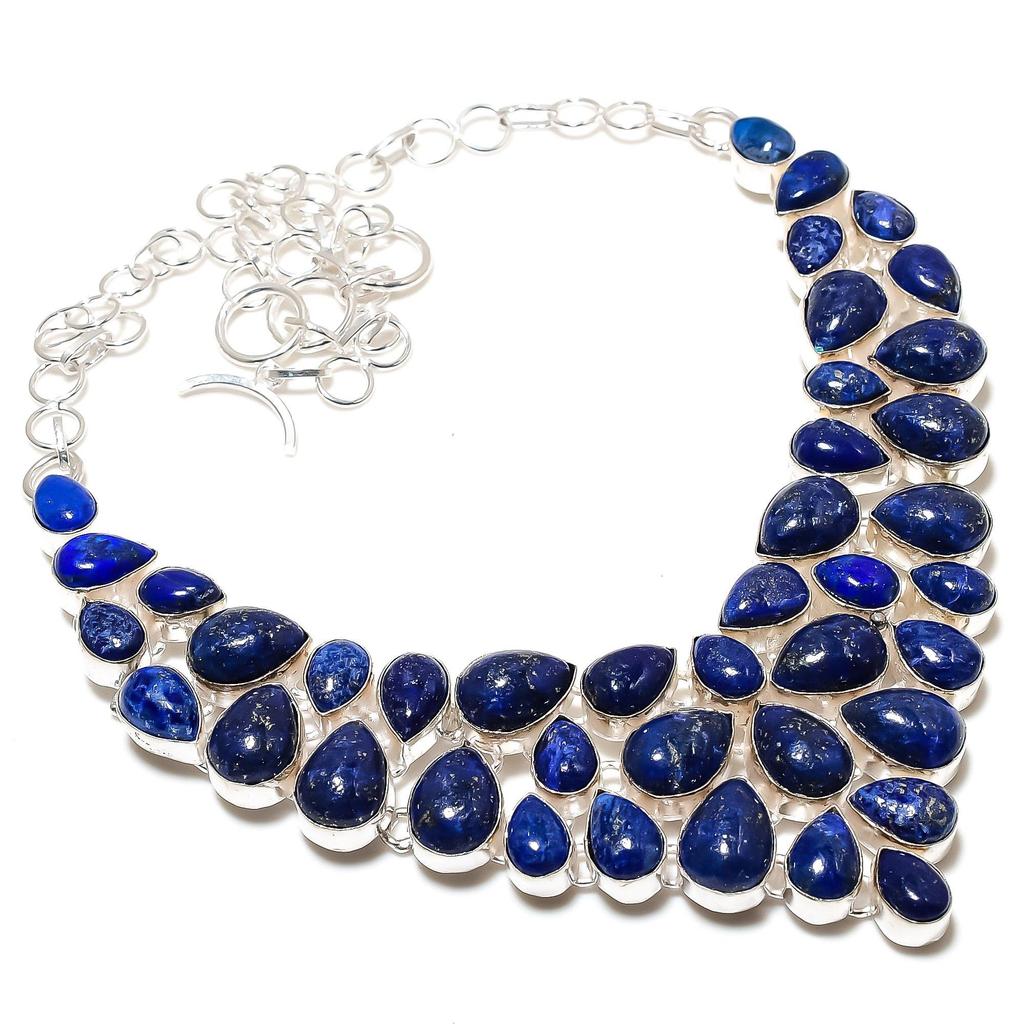 Natural Lapis Lazuli Gemstone Handmade 925 Sterling Silver Electroform Necklace,Lapis Lazuli Silver For Wife Unisex Necklace Birthday Gifts