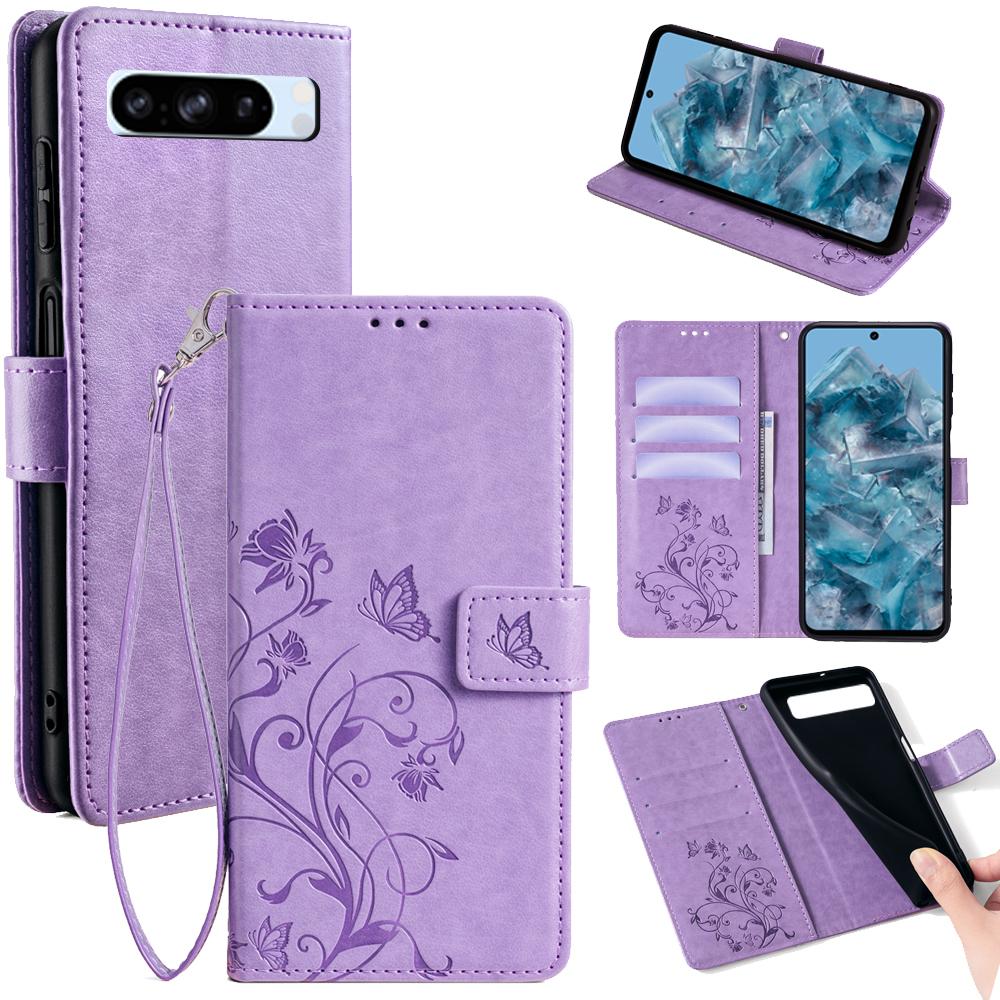 Чехол для Google Pixel 8 Pro из ПУ кожи с тиснением в виде бабочек и цветов, кошелек, откидная обложка для телефона