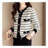 Navava Nc210 Striped Mink Round Neck Long Sleeve Cardigan
