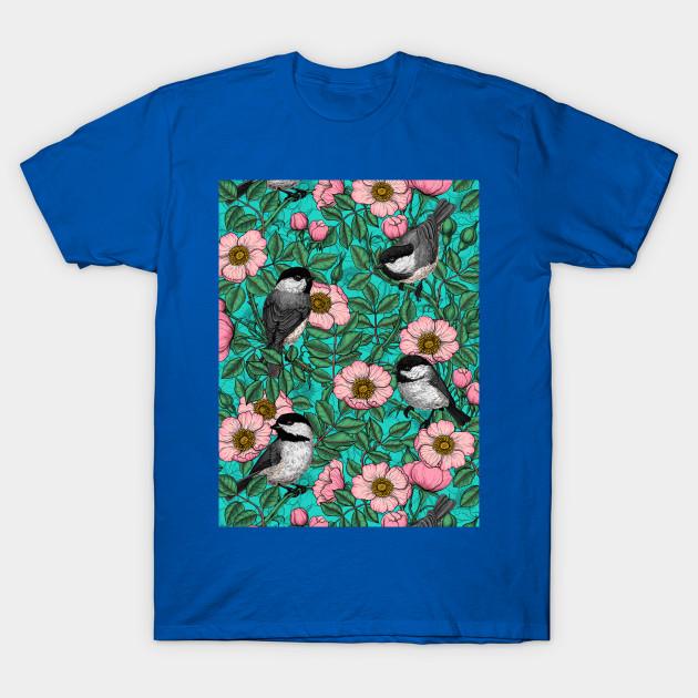 Unisex Fashion TShirt Chickadees In The Wild Rose Pink And Blue Print TShirt Plus Size S-5XL T-Shirt 100%Cotton Tops O Neck Short Sleeve Tees